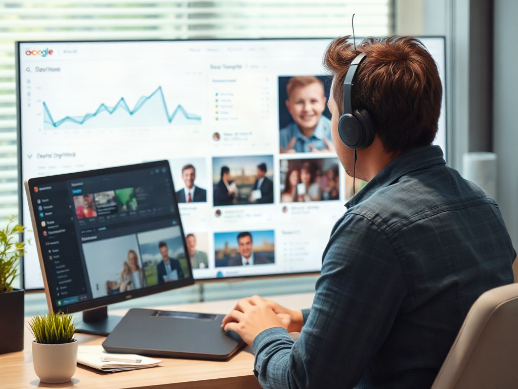 Social Media Marketing Images That Increase Engagement Marketer reviews several branded image posts arranged across a desktop analytics dashboard