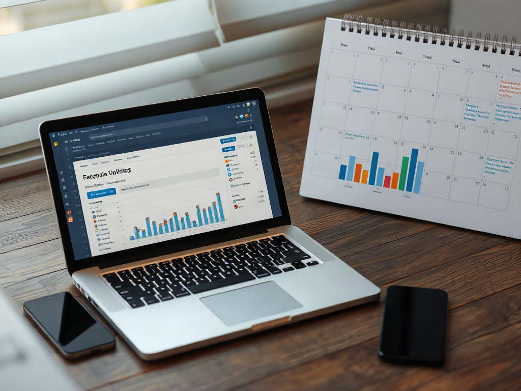 Social Media Optimization Tactics for Better Reach: What Works Laptop displaying social post analytics beside a content calendar and smartphone